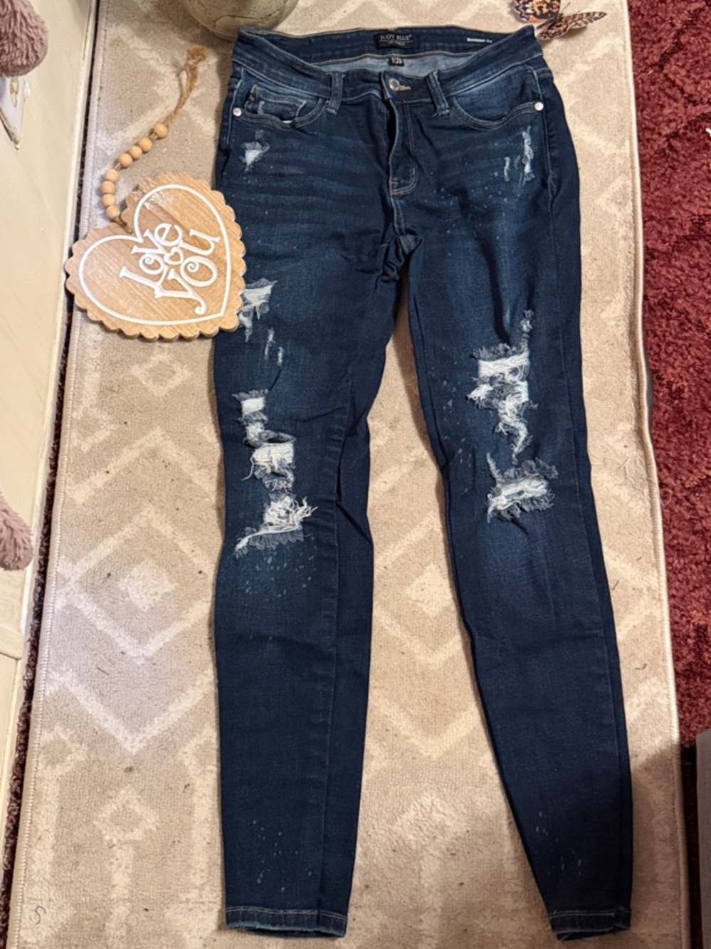 Women's Dark Blue Distressed Skinny Jeans